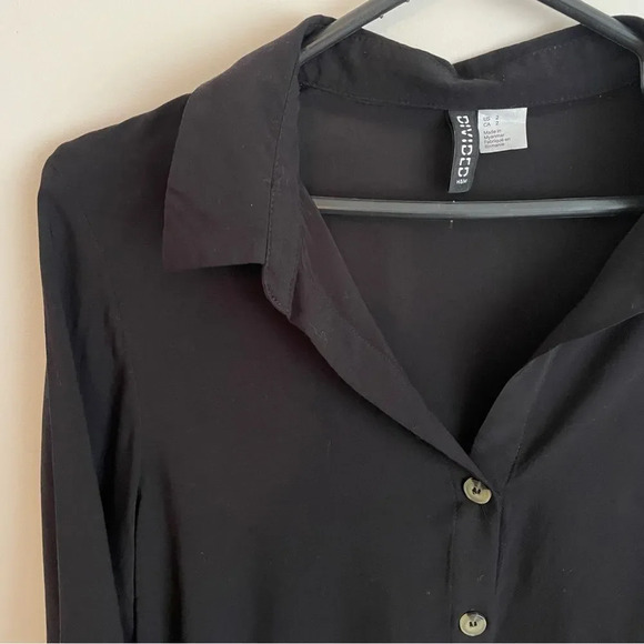 H&M semi sheer black button down collared  shirt / blouse 2 - Picture 7 of 8